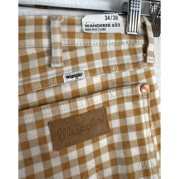 Wrangler‎ Wanderer high rise flare jeans tan checkered 90s retro sz 34x30 - Picture 9 of 10